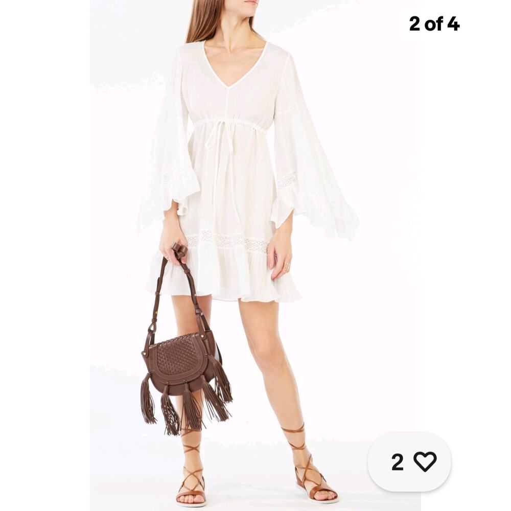 BCBG MAX AZRIA OFF WHITE Jackleen Ruffle Flare Mini Dress Size Small
